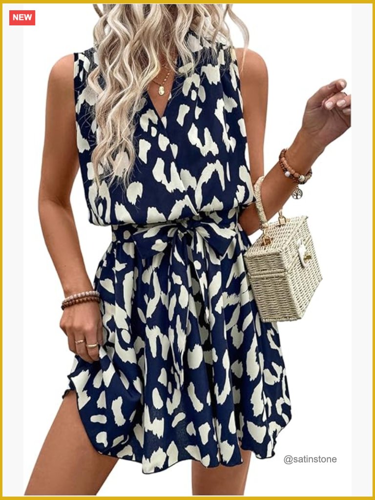 V-Neck Wrap A-Line Flowy Summer Dress With Belt